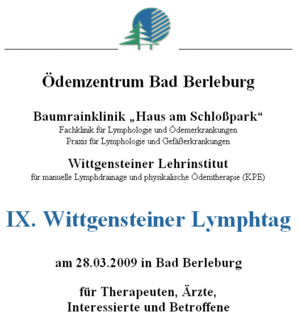Ödemzentrum Bad Berleburg: IX. Wittgensteiner Lymphtag in Bad Berleburg (28.03.2009)
