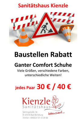 Sanitätshaus Kienzle - Baustellen-Rabatt: Ganter Comfort Schuhe (Viele Größen, verschiedene Farben, unterschiedliche Weiten!) - jedes Paar 30 € / 40 €