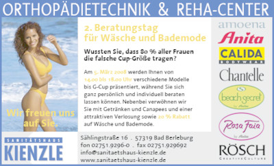 2. Beratungstag für Wäsche und Bademode  am 5. März 2008 im Sanitätshaus KIENZLE.