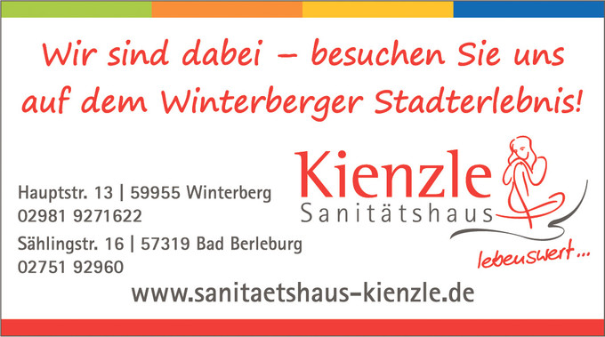 Ihr Sanitätshaus Kienzle: Treffen Sie uns beim Winterberger Stadterlebnis vom 5. bis 6. Mai 2018!