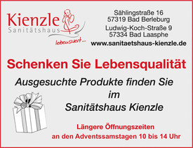 Schenken Sie Lebensqualität - Ausgesuchte Produkte finden Sie im Sanitätshaus Kienzle.