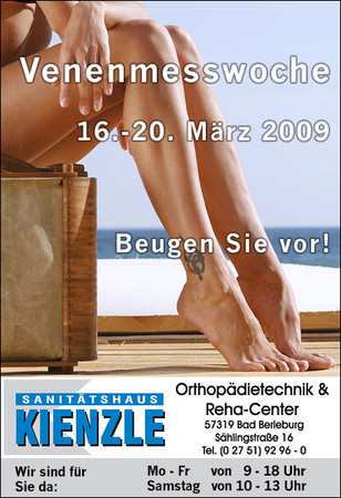 Venenmesswoche 2009 (16.-21. März 2009). Venen-Messwoche - Soforttest für die Venenfunktion.