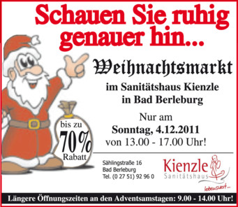 Weihnachtsmarkt im Sanitätshaus Kienzle in Bad Berleburg (Sonntag, 4.12.2011, 13.00 - 17.00 Uhr)