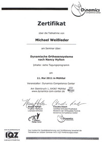 ZERTIFIKAT ::: 'Dynamische Orthesensysteme nach Nancy Hylton': Michael Weißleder hat im Dynamics Competence Center erfolgreich teilgenommen.