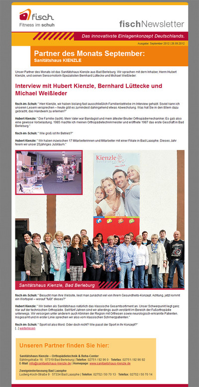 fisch - Fitness im Schuh (Newsletter) ::: Partner des Monats September 2012 - Sanitätshaus Kienzle