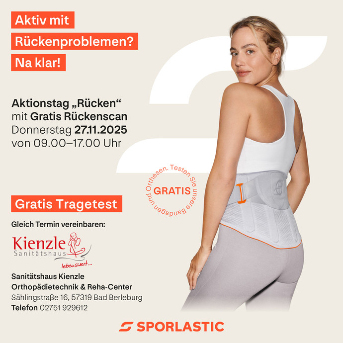 Aktionstag 'Rücken' im Sanitätshaus Kienzle: Donnerstag, 27. November 2025 (9.00 – 17.00 Uhr)