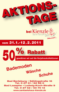 Aktionstage im Sanitätshaus Kienzle ::: 50 % Rabatt auf die Vorjahreskollektionen (Bademoden, Wäsche, Schuhe)