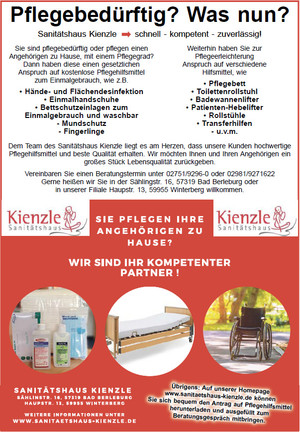 Sie pflegen Ihre Angehörigen zu Hause? Wir sind Ihr kompetenter Partner! - Sanitätshaus Kienzle