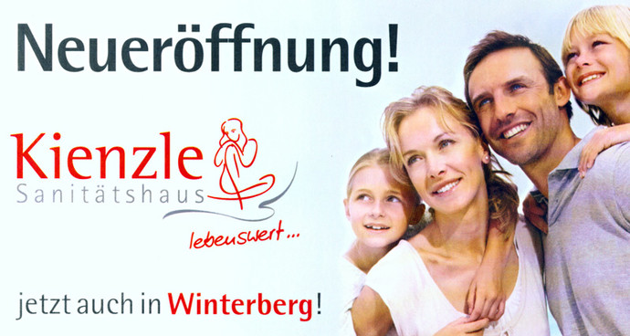 Sanitätshaus Kienzle jetzt auch in Winterberg - Neueröffnung der Filiale in Winterberg (Hauptstraße 13) am Sonntag, den 14. Juli 2013.