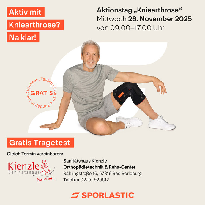 Aktionstag 'Kniearthrose' im Sanitätshaus Kienzle: Mittwoch 26. November 2025 (9.00 – 17.00 Uhr)