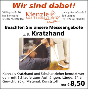 Messeangebot 'Kratzhand' des Sanitätshauses Kienzle anlässlich der Bad Laaspher Gesundheitstage 2012 im Haus des Gastes (Bad Berleburg & Bad Laasphe)